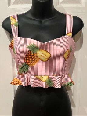 Forever 21 Hot Pink Striped Pineapple Peplum Crop Top